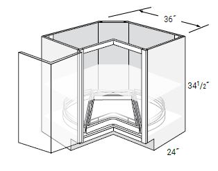 Bi-Fold Door 1 Lazy Susans with Drawer in Lower Position Square Corner Base Cabinets