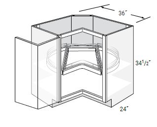 Square Corner Base Cabinets With Bi-Fold Door 1 Lazy Susans with Drawer in Upper Position
