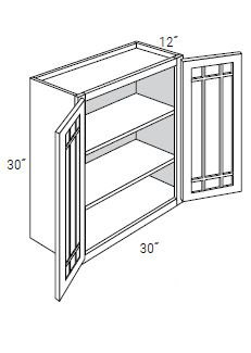 Prairie Style Wall Cabinets With 2 Butt Mullion Glass Doors