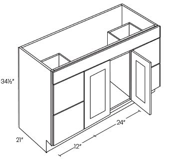 2 Door 4 Drawer Vanity Sink Base Cabinets